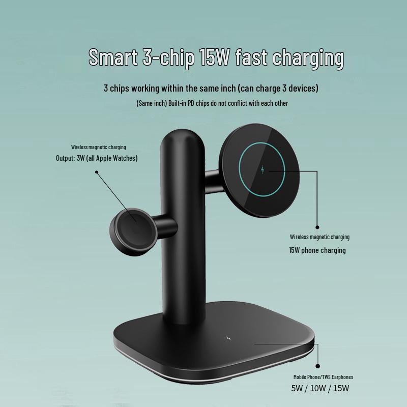 3-in-1 Magnetic Wireless Charger Stand for Phone, Earphones, and Watch