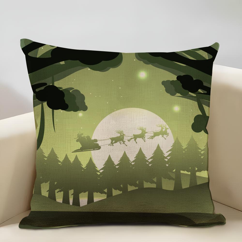 Niedlicher Weihnachts-Kissenbezug Haushaltsdekoration Leinen Sofa-Kissenbezug: Hautfreundlich & Atmungsaktiv Mit Unsichtbarem Reißverschluss