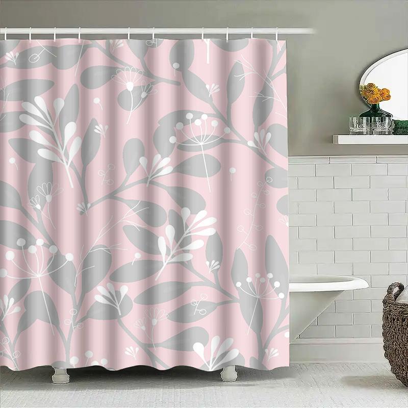 Lebendige Botanik Gedruckter Wasserdichter Duschvorhang Grün Rosa Floral Dekorative Badezimmeraccessoires Für Heimdekoration Im Badezi