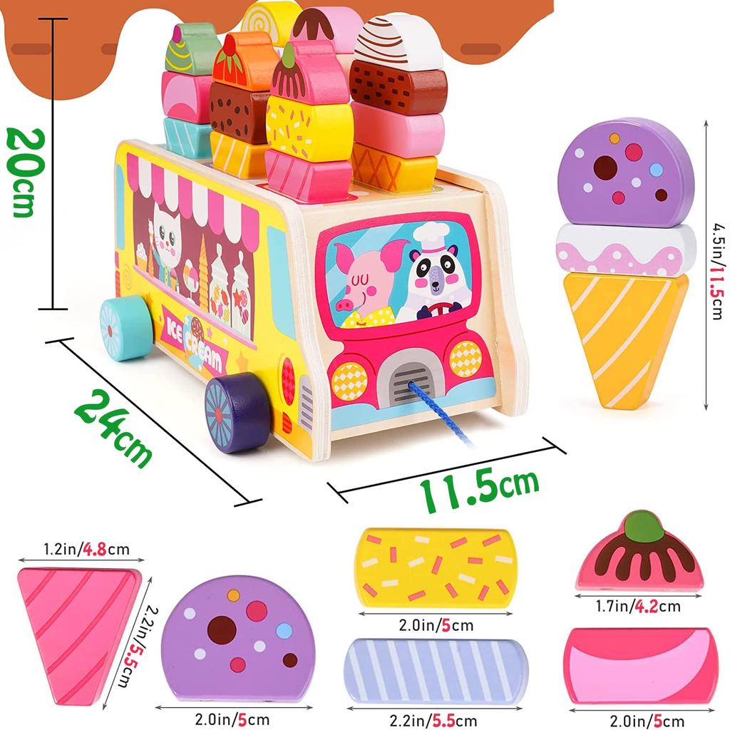 Homehalo Wooden Play Kitchen Set, Montessori Toy, Ice Cream Set, Fun Wooden Toy, Shape Matching, Educational Toy, Play Kitchen, Magnetic, Freely