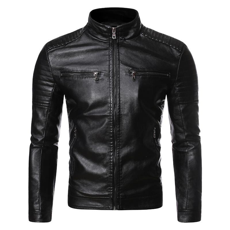Autumn Winter  Men Causal Vintage Leather Jacket Coat Men Sports Outfit Design Motor Biker Pocket Pu Leather Jackets