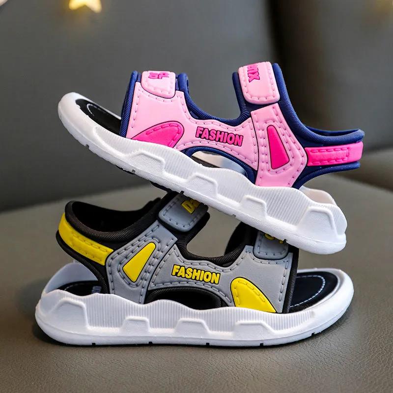 WTEMPO Sandale de vară pentru copii, fete, talpă moale, sandale plate pentru exterior, băieți, dimensiuni mari, antiderapante, ocazionale, ușoare