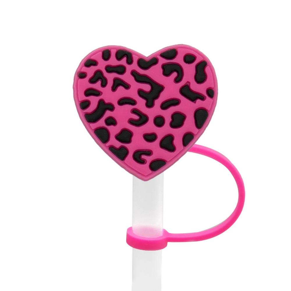2Pcs Sweet Heart Leopard Print Silicone Straw Cap Dustproof Splashproof Rainbow Straw Cover Tips Straw Decoration For 7-8mm