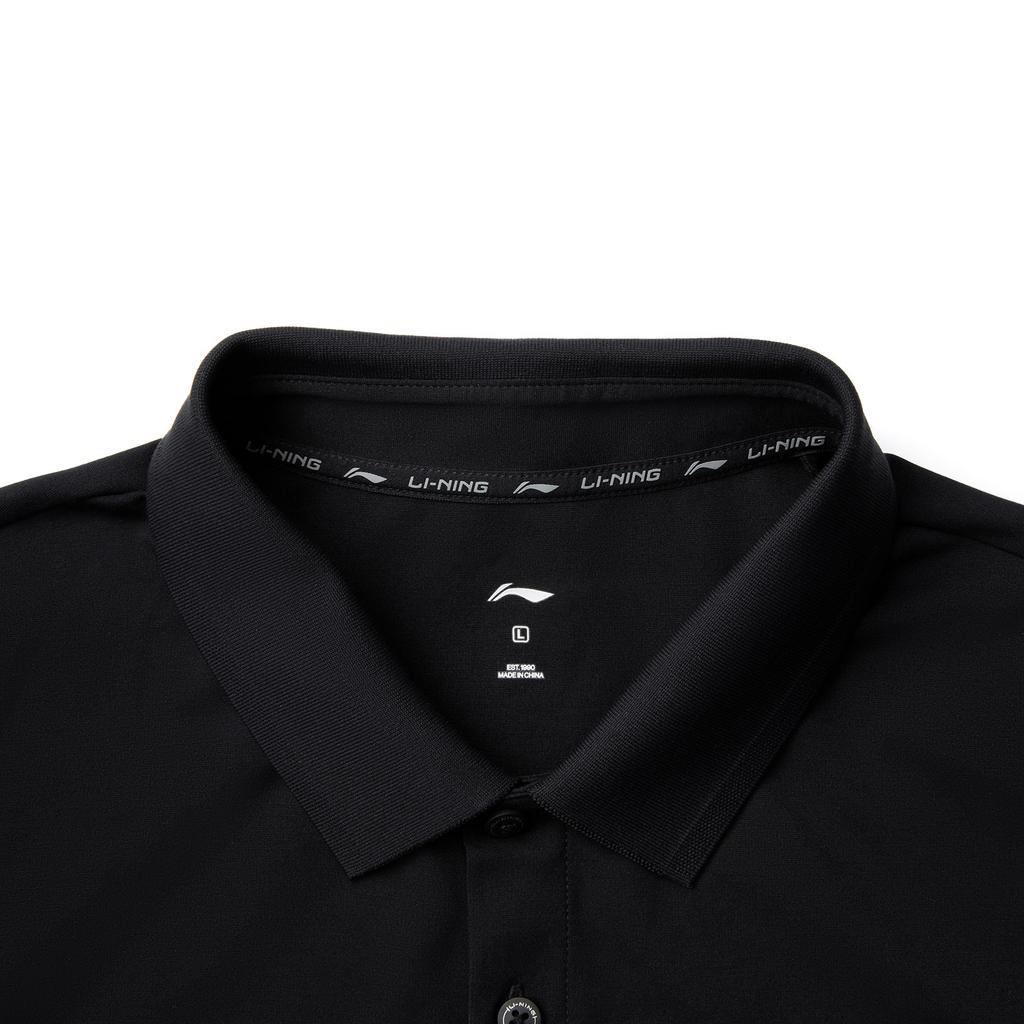 Li Ning Comfortable Casual Simple Solid Color Versatile Short Sleeve Polo Shirt Men tops Black APLV037-2