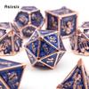 7 Pcs Dark Blue Skull Metal Dice Solid Metal Polyhedral Dice Set Suitable for Role-Playing RPG Board Game Card Game