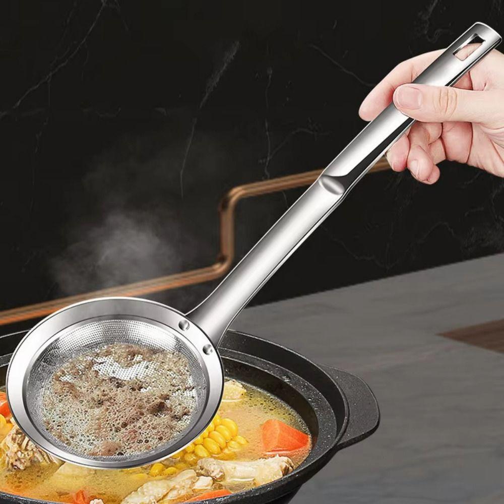Long Handle Stainless Steel Oil Skimmer Reusable Kitchen Strainer  Restaurant Supplies