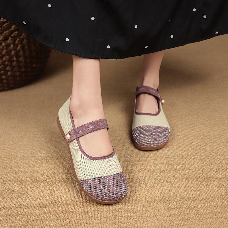 Mary Lightweight Color Matching Flat Bottom Light Mouth Single Shoes Old Beijing Cloth Shoes Women's Flat Bottom Foreign Style Explosion 2025 Fragra