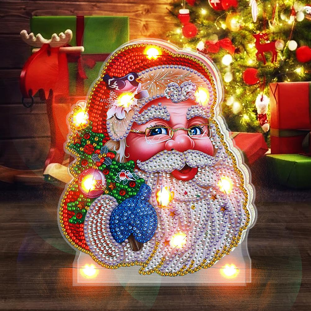 DIY Diamond Painting LED Light Christmas Tree Snowman Drawing Kit Bedside Night Light Drilling Arts Crafts Lamp Xmas Home Decora