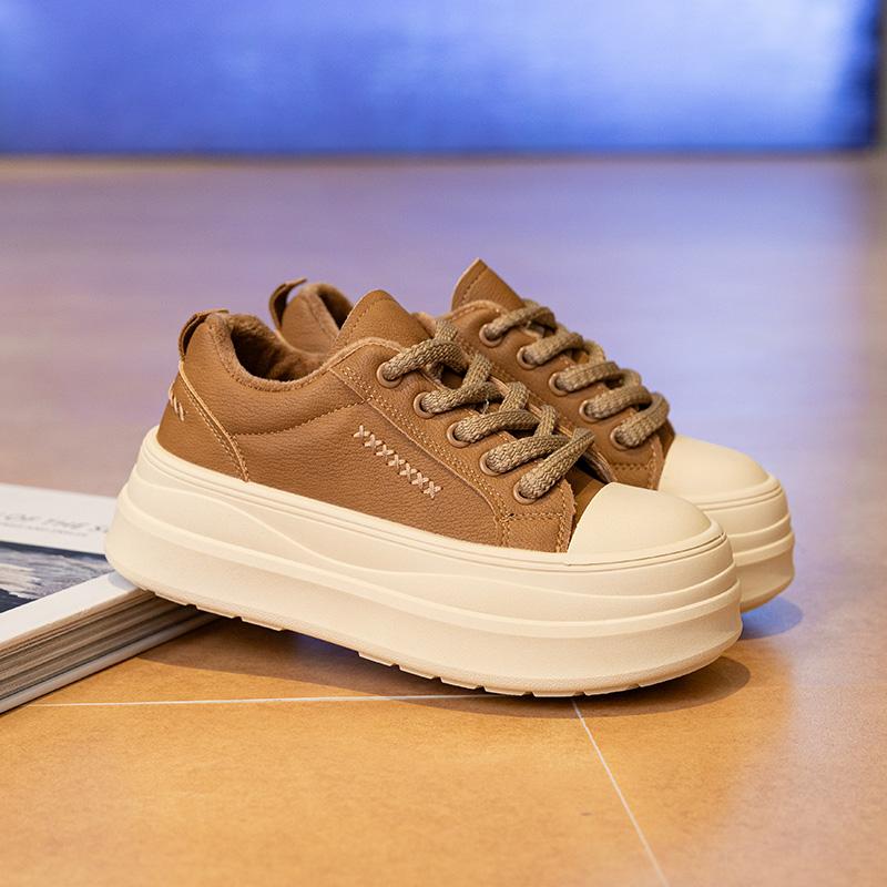 Scarpe da ginnastica da donna con plateau bianco, primavera, stringate, suola spessa, scarpe vulcanizzate da donna, scarpe sportive traspiranti in pelle PU da donna
