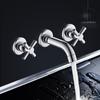 Copper In Wall Double Handle Three Hole Split Basin Faucet, Household Hot and Cold Water Concealed Bathroom Cabinet Faucet Three Piece Set
