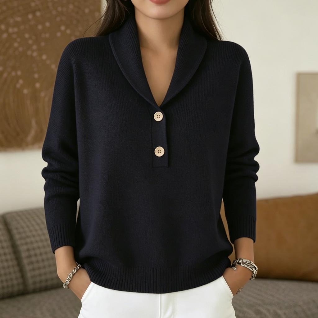 Women's Casual V Neck Button Long Sleeve Knit Pullover Sweater Soft Comfortable Lightweight Top for Everyday Wear