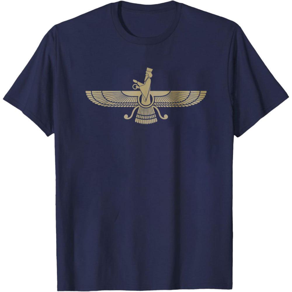 Egyptian Symbol Men's T-Shirt Faravahar Ancient Persian Design Casual Wear Summer Fashion Round Neck Clothes