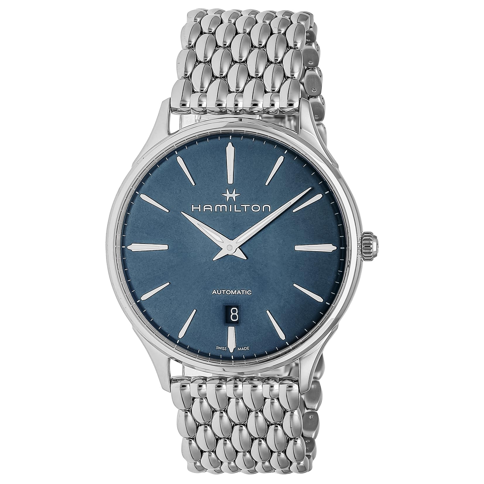 

Jazzmaster Thinline Auto Blue Dial Stainless Steel Sapphire Glass Automatic Winding 40MM Swiss Watch Brand H38525141 Silver [Hamilton] Men s [Item] срібний