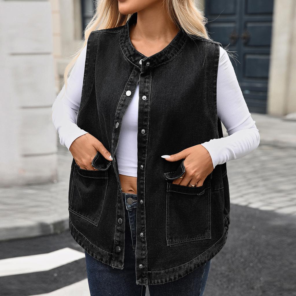 Women's Fashion Casual Solid Color Denim Jacket Short Top