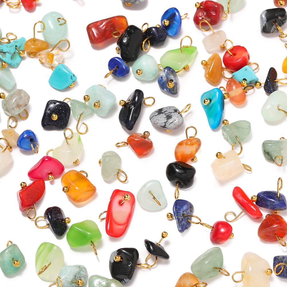 5Pcs Irregular Natural Stone Bead Pendant Multicolor 3-20mm Broken Stone Pendant Nine Needle Pin for Necklace DIY Jewelry Making