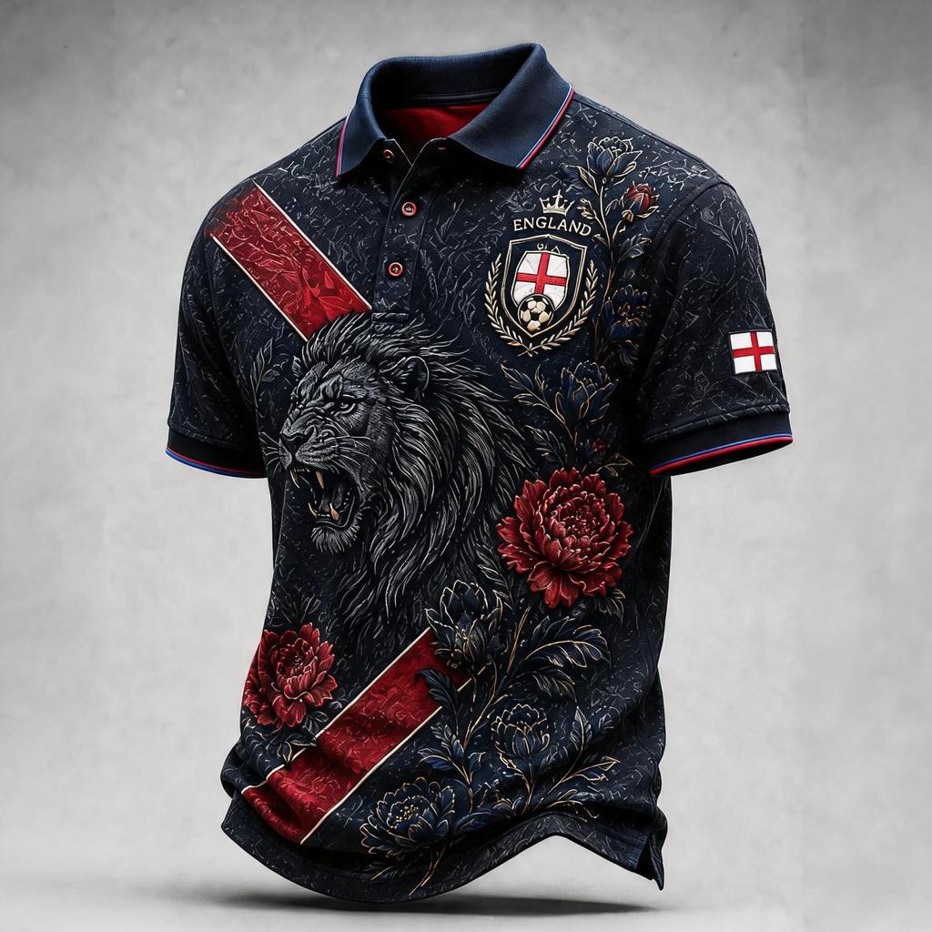 Camiseta Polo Estampada de Fútbol de Inglaterra para Hombre Corte Clásico Manga Corta Camiseta de Fútbol Ropa Deportiva Casual para Hombre