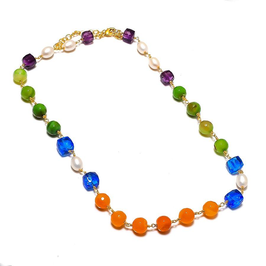 Carnelian, Peridot Gemstone 925 Sterling Silver Jewelry Necklace 20" GK-7522
