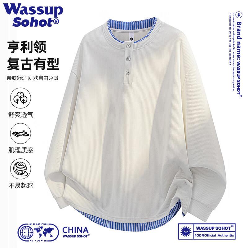 Wassup Sohot Men's Faux-Layered Long Sleeve Henley Sweatshirt