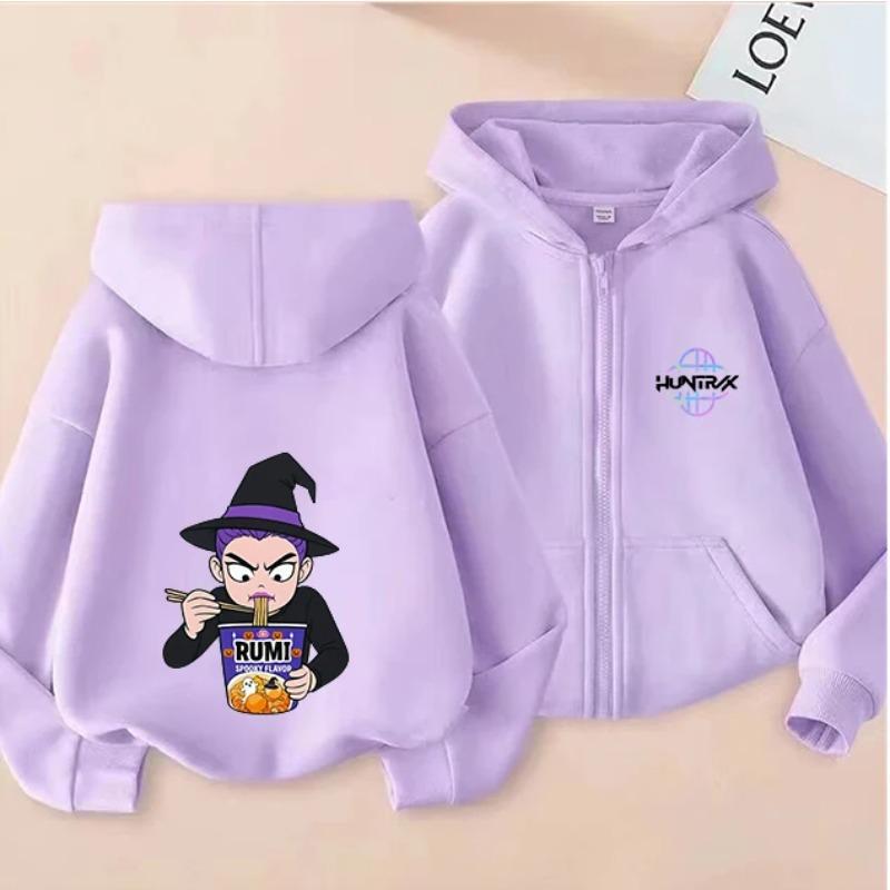 Christmas Gift Kids Zipper Hoodie Warm Fashion Interesting Creative Kpop Demon Hunters Cartoon Anime Comfortable Zipper Hoodies