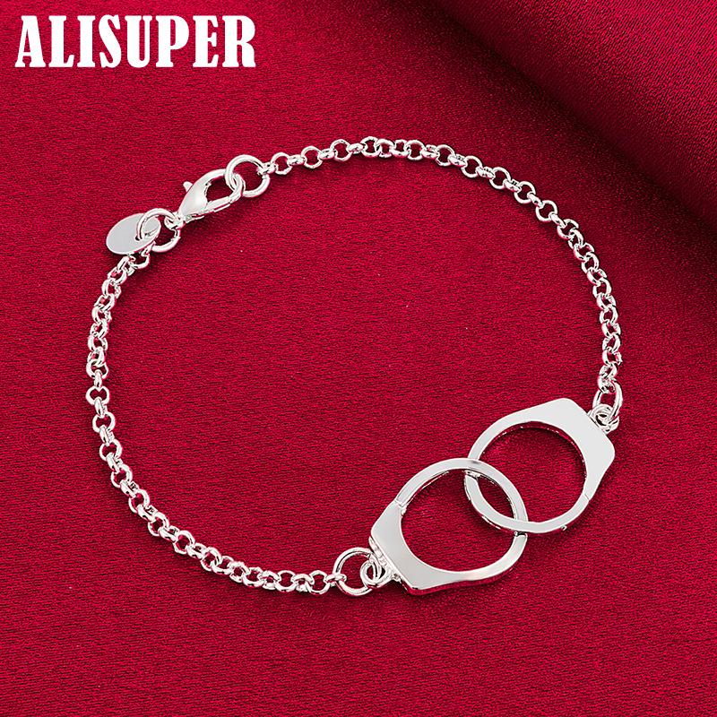 925 Sterling Silver Double Round Circle Bracelet Jewelry