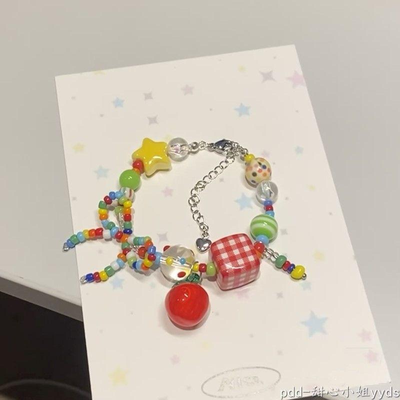 

Dopamine color apple star beaded necklace new light luxury summer collarbone chain