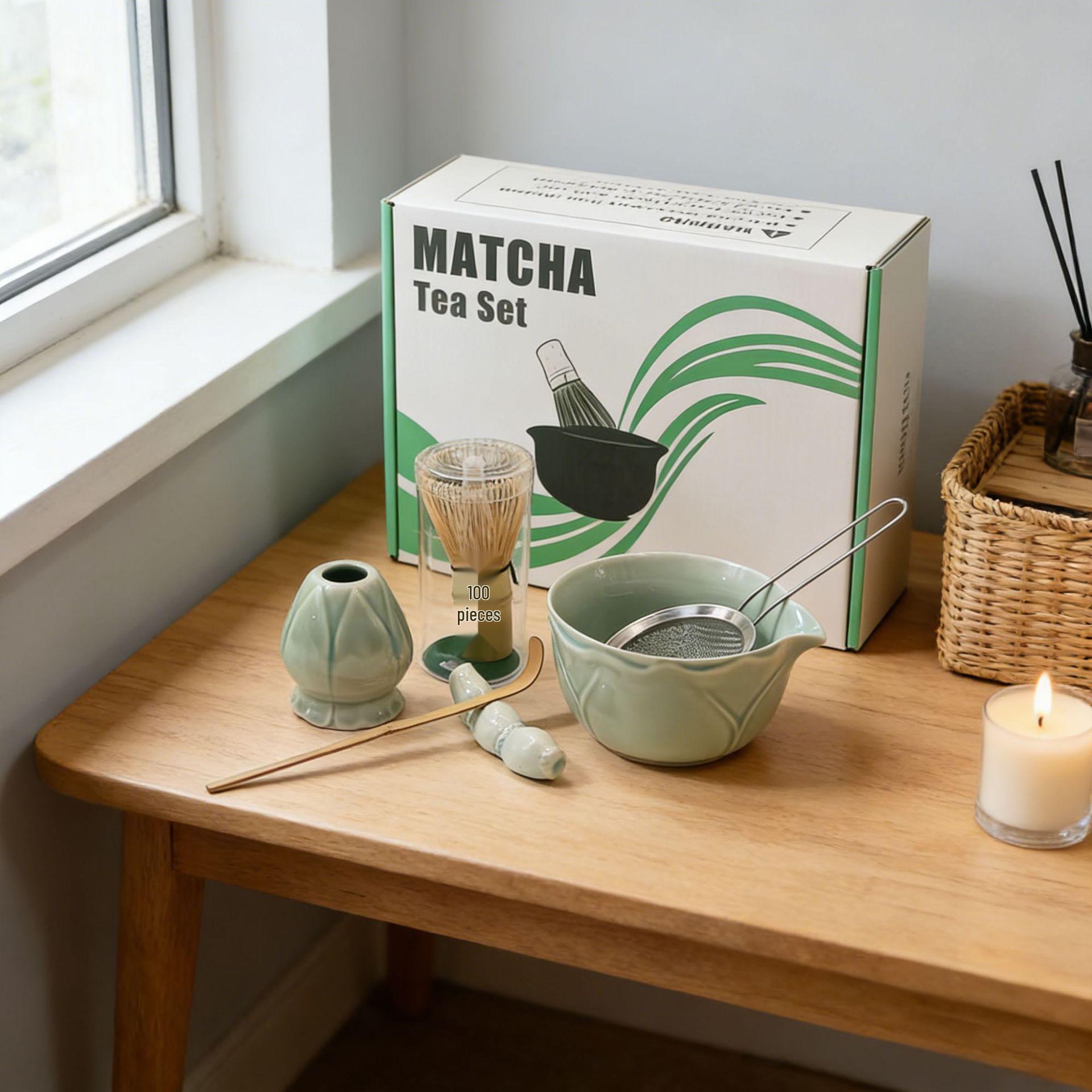 Elegant Textured Tea Ceremony Set for Japanese Matcha, Perfect for Daily Use Light Green 5-piece Set