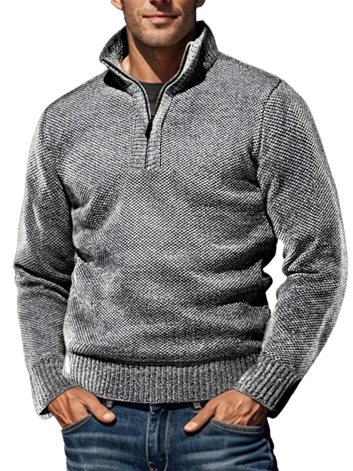 Men s Fleece-Lined Half-High Collar Zipper Knit Pullover, Autumn/Winter 2025 Collection M