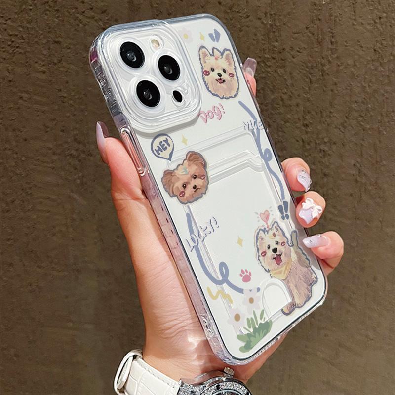 Card Slot Holder Silicone Wallet Pocket Case For Xiaomi Redmi Note 12 13 Pro iPhone 17 Air 16 15 14 13 Samsung S23 S24 S25 Cover Clear Phone Bumper