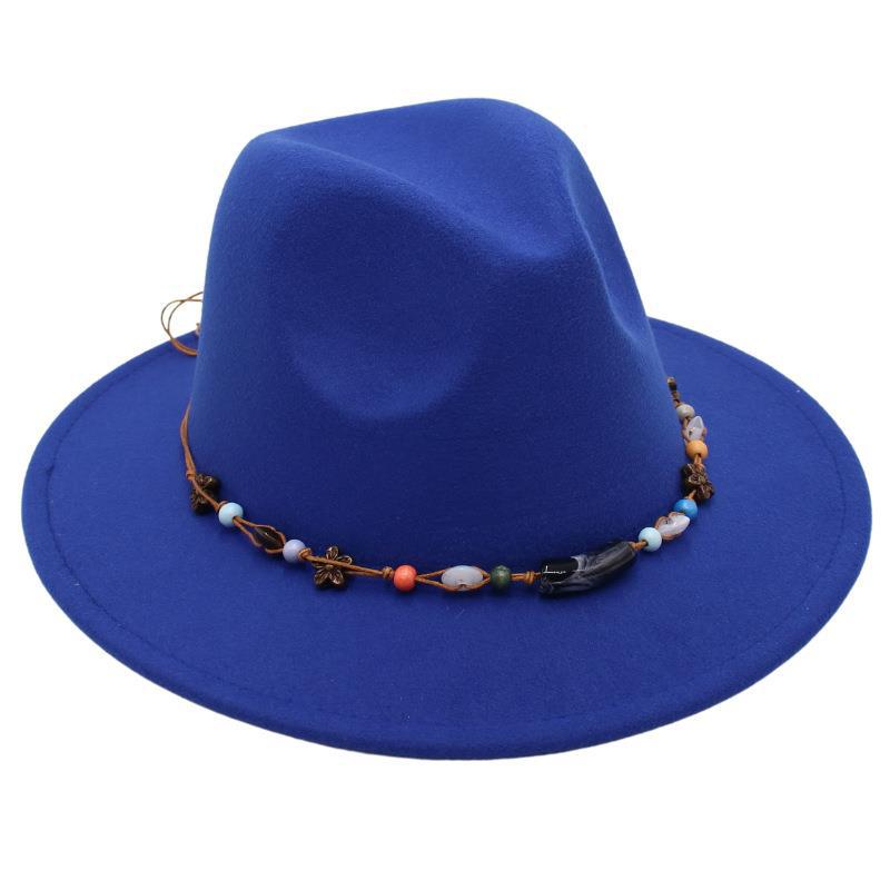 Wholesale New Bead Top Hat Literary Jazz Hat Men'S And Women'S Felt Hat Sunshade Woolen Hat British Tibetan Hat