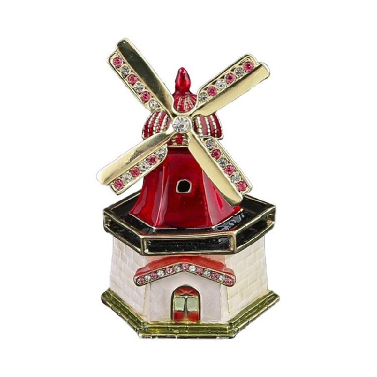 Handcraft Red Enamel Dutch Windmill Jewelry Organizers Alloy Sturdy Builds Artistics Home Decoration Accent 1