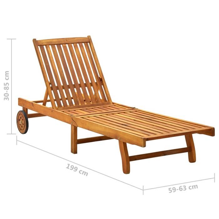 VidaXL Solid Acacia Wood Garden Lounge Chair with Cushion Outdoor Sunbed Patio Recliner Lounge Chair 3061357