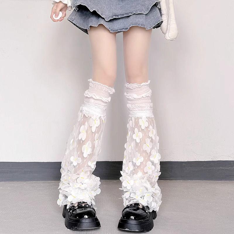 Summer Thin Mesh Floral Slouch Leg Warmers for Women Lolita Sweet Lace Lolita Calf Socks