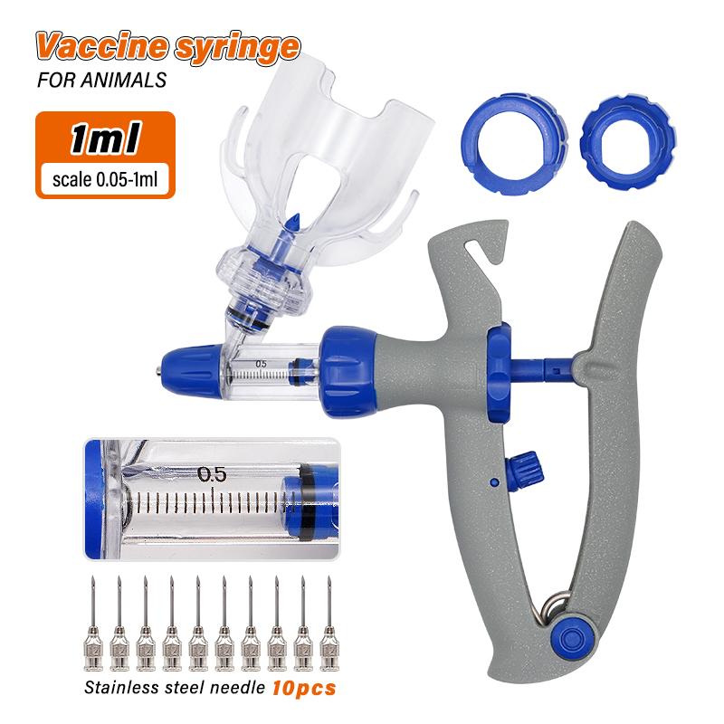 1/2/5ml Automatic Continuous Syringe Animal Adjustable Injector Chicken Poultry Durable Vaccine Injector 10 Needles Veterinary