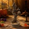 Halloween Themed Room Accessories 3D Printed Tree House Ornament with Pumpkin, Spooky Table Dead Figurines Centerpiece, Figurine for Landscaping