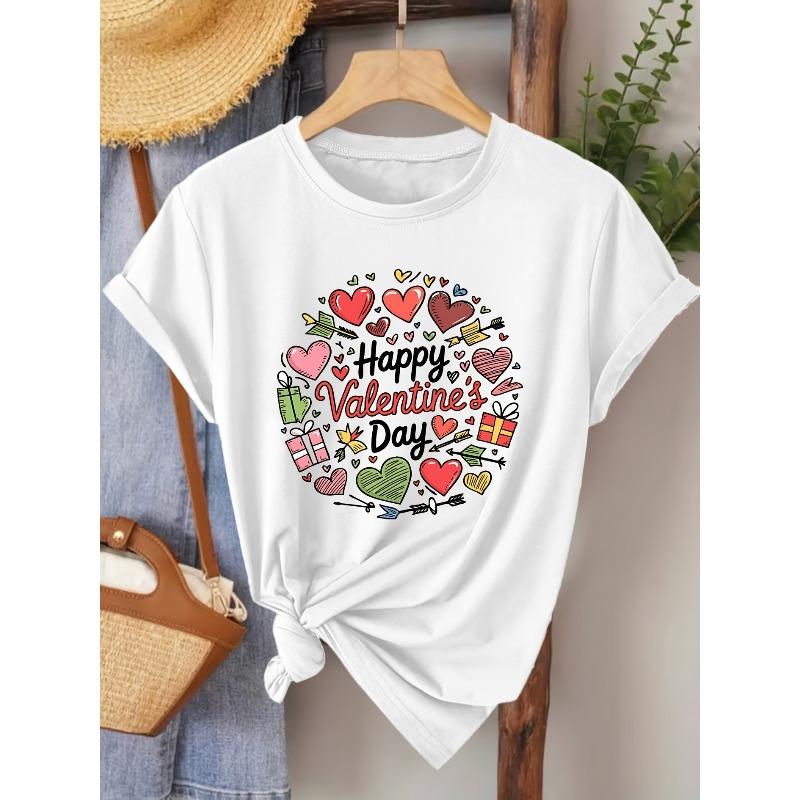 

Европейские размеры Элегантная женская футболка с коротким рукавом | Тематика Дня святого Валентина, С круглым вырезом S белый