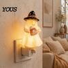 Soft Glow Night Light Halloween Pumpkin Ghost with Witch Hat, Resin Bedroom Plug-in LED Light, Spooky Wall Sconce for Party Home