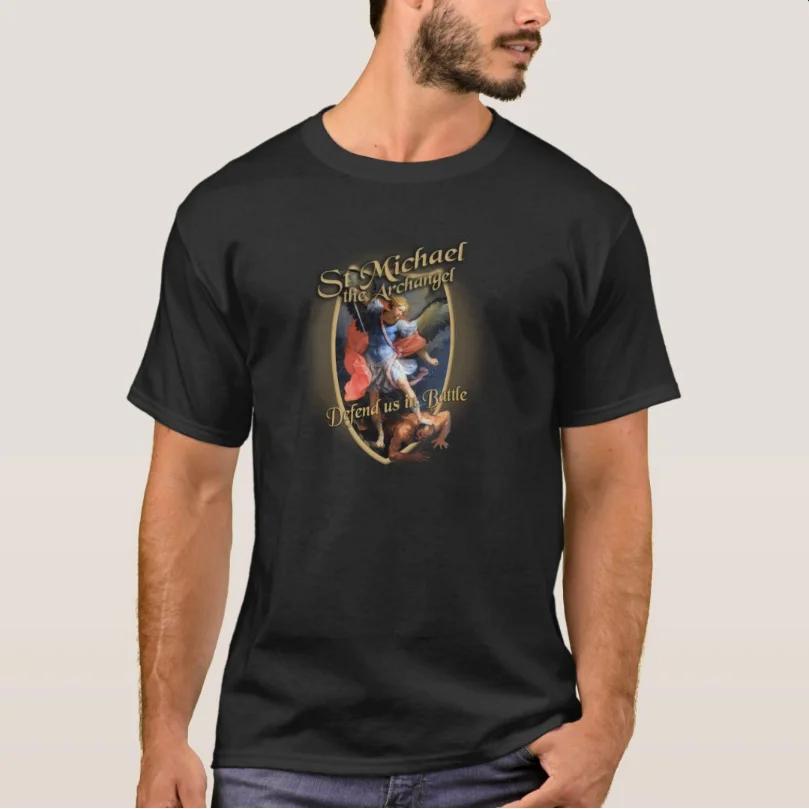 

St Michael The Archangel Defend Us in Battle Catholic Prayer TShirt 100 Cotton ONeck Summer Short Sleeve Casual Mens Tshirt S