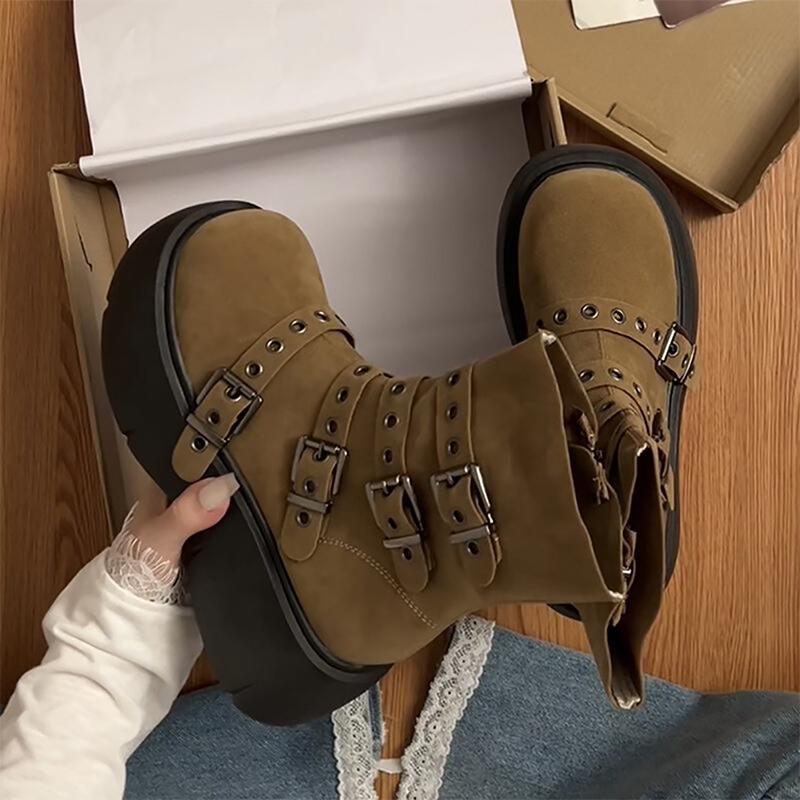 

Fashion Autumn Winter Platform Thick Bottom Women Ankle Boots Fashion Female Height Increase Short Booties 40 хаки