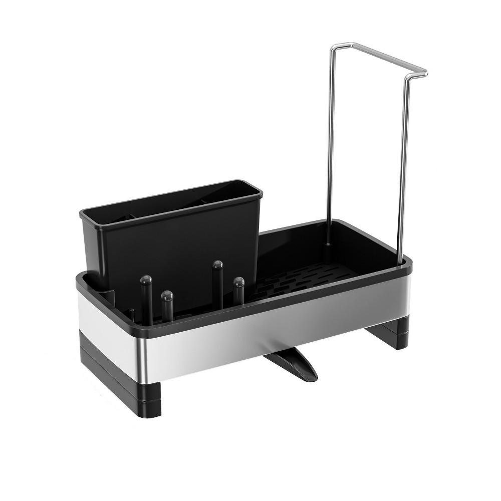 

Stainless Steel Cloth Storage Rack Self-draining Soap Sponge Holder Sink Organizer for Kitchen чорний