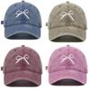 Embroidery Bow Sun Cap Washed Cotton Sun Hat Unisex Baseball Cap