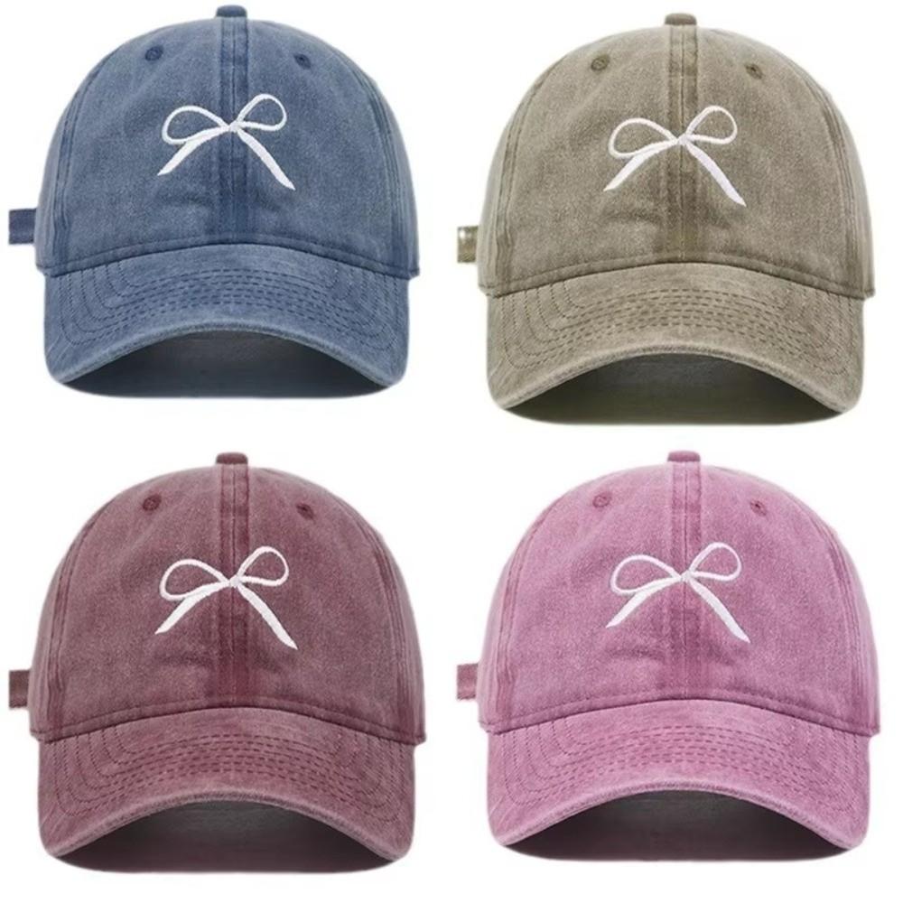 Embroidery Bow Sun Cap Adjustable Sun Hat Unisex Baseball Cap