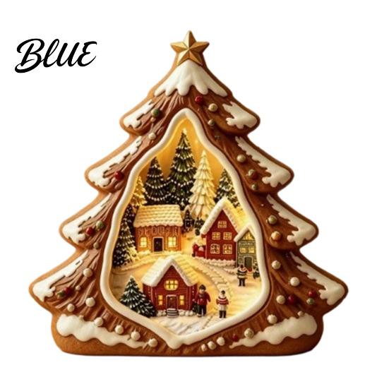 Holiday Desktop Decorations Christmas Wooden Tabletop Decor with Warm LED Lights 2D Printed Snow Village Scene Charming Winter Keepsakes Santa