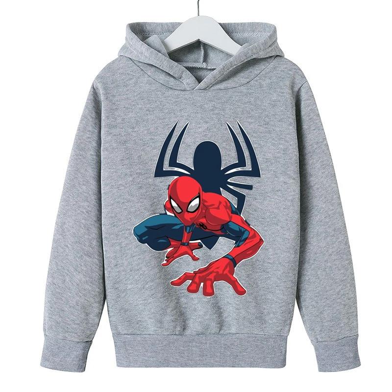 Boys' Marvel Spider-Man Handsome Posture Printed Hooded Sweatshirt Children's Autumn and Winter Casual Sports Long-sleeved Hoodi