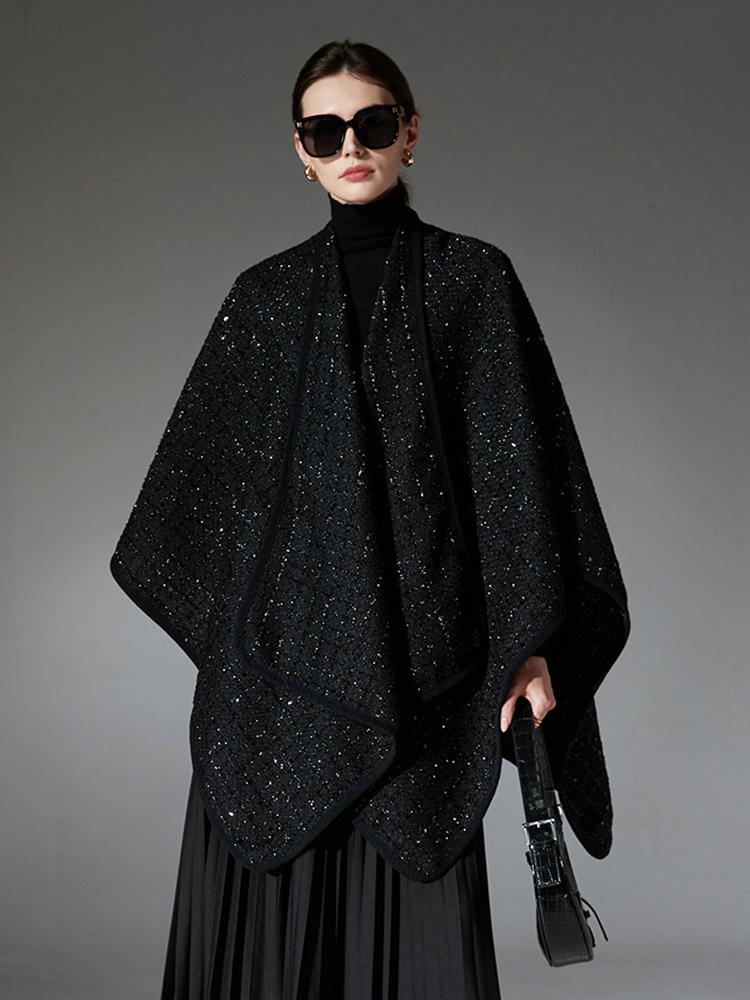 Winter Schal Damen Schichten Poncho Elegant Schwarz Helle Seide Pailletten Party Wickeltücher Schal Schal Capa Para Pashmina Umhang Hohe Qualität