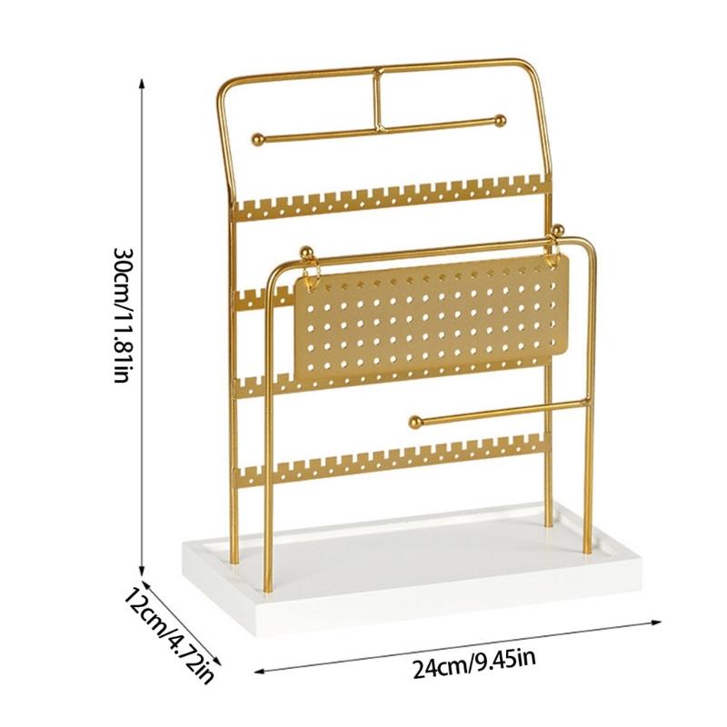 Multifunctional Jewelry Storage Rack for Earrings Necklaces Bracelets Portable Metal Wood Display Organizers