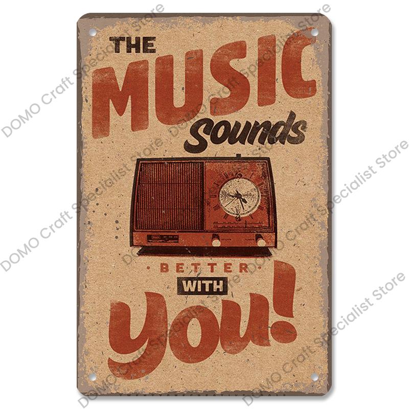Retro Music Poster Metal Tin Signs Music CD Radio Guitar Singer Vintage Metal Plate Wall Decor Music Party Bar Club Living Room