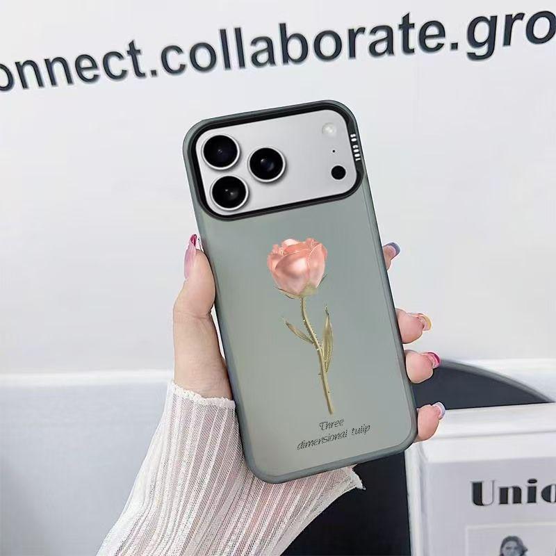 Minimalist Rose Sterling Silver Shell Phone Case for Apple 17/16/15Pro/14ProMax/13/12/11
