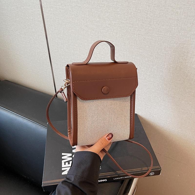 Summer Simple Contrasting Color Single Shoulder Crossbody Small Mobile Phone Bag Trendy High-end Small Square Bag