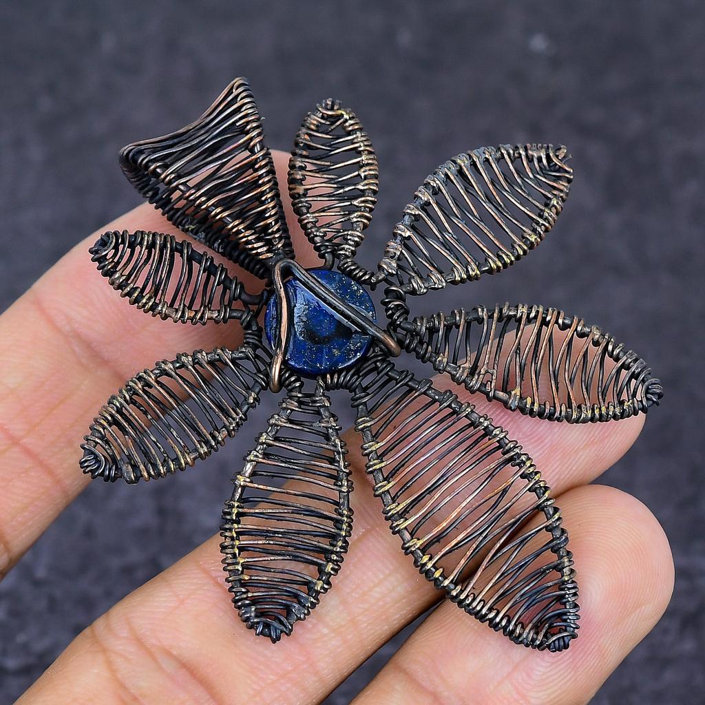 Lapis Lazuli Gemstone Copper Wire Wrap Jewelry Pendant 2.56"