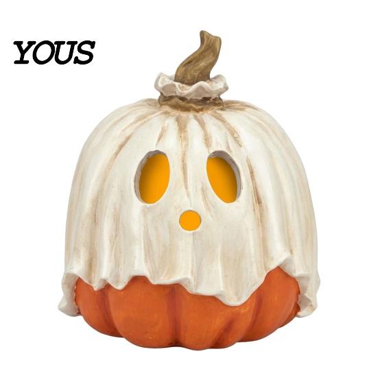 Festive Halloween Table Decor Light Up Ghost Pumpkin Decoration, Vintage Detachable Lamp with Indoor Fall Decorations LED Candle for Kitchen Tabletop